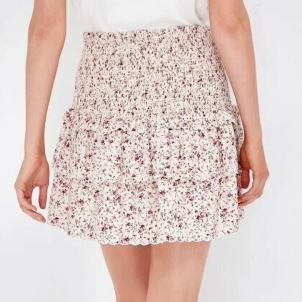 NEW Tuckernuck Smocked Floral Mini Skirt Women’s M Cream/Pink Y2K Hyacinth House - Picture 3 of 10